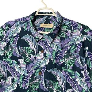 Tommy Bahama Men's XXL Tropical Leaf Print Silk Rayon Short Sleeve Shirt Beach